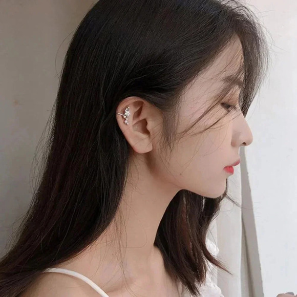 Sterling Silver Diamond Star Ear Cuffs No Pierce - Picture 7 of 7